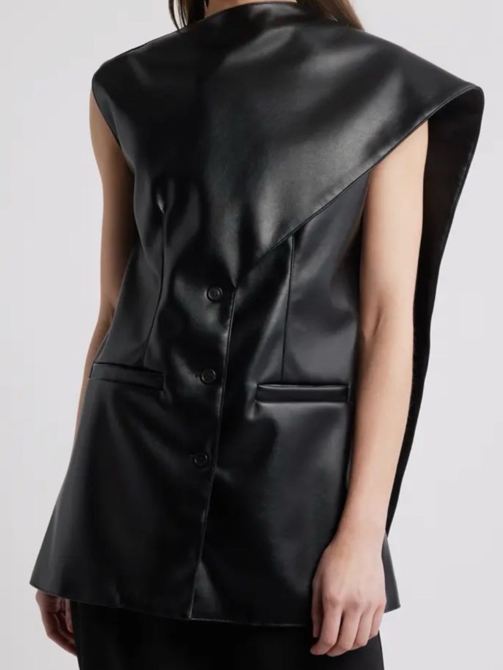 Pixie Market Black Faux Leather Cape Vest